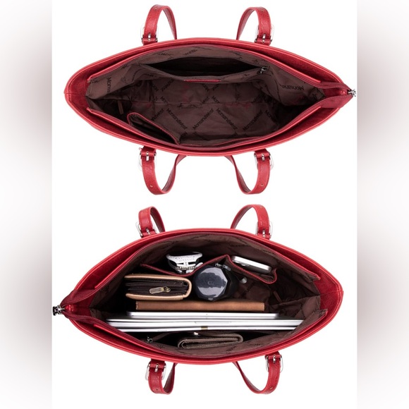 Montana West Tote Shoulder Bag with Wristlet Red and Leopard Print - Picture 5 of 6